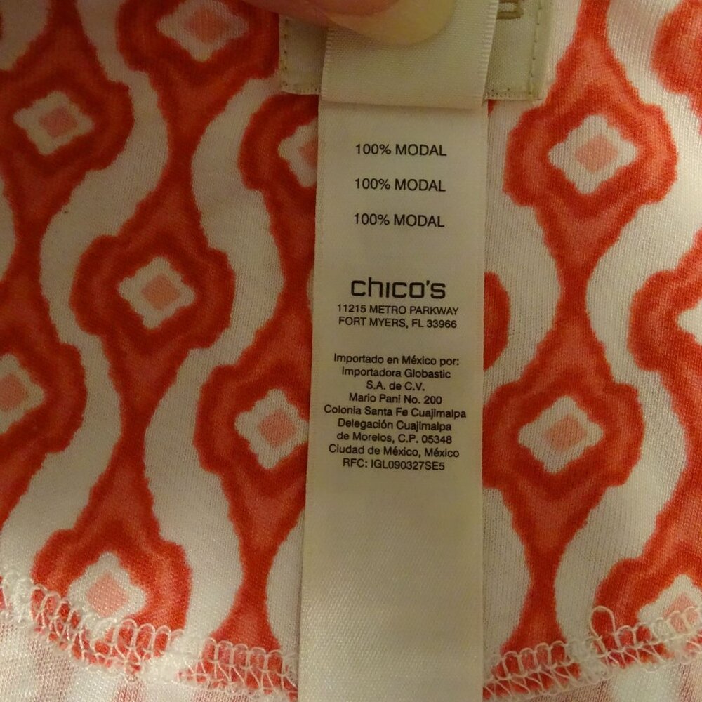 Chicos Women Red White Ikat Swing Tunic Top Size 2 L 12 Casual Scoop Neck - Picture 5 of 10